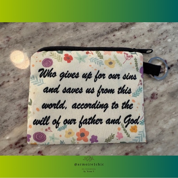 None Handbags - CHANGE PURSE & KEY RING | floral design with inspirational quote